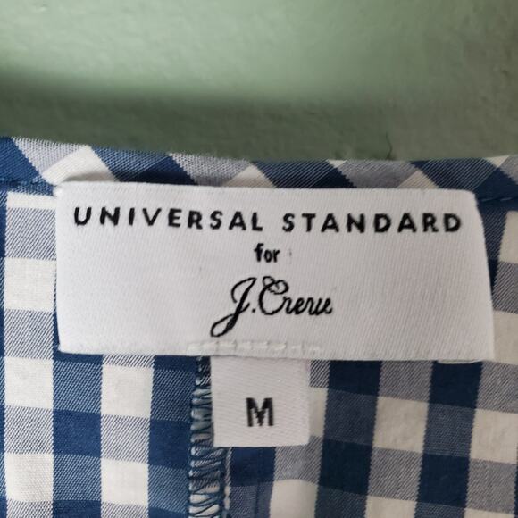 J. Crew Universal Standard Womens Gingham Tie Sleeve Peplum Top Size Medium - Picture 3 of 5